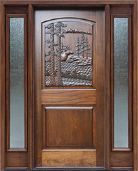 Elk door with Rain Glass Sidelights