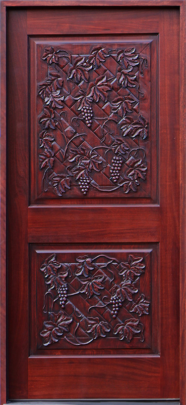 hand carved mahogany door with grape vines theme