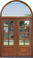 solid mahogany double doors with half-round transoms