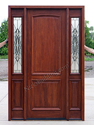 New 2 Panel Exterior Mahogany Door with Sidelites and Sierra PAtina Glass