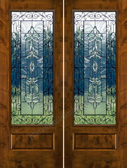 Rustic Glass Double Doors with Wrought Iron