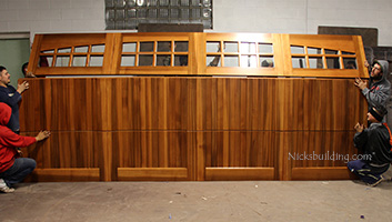 cedar garage doors with arched glass